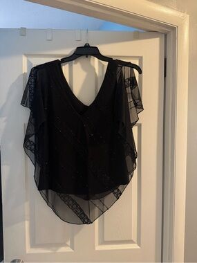 Studio 1940 Black Sheer V-Neck Overlay Blouse
